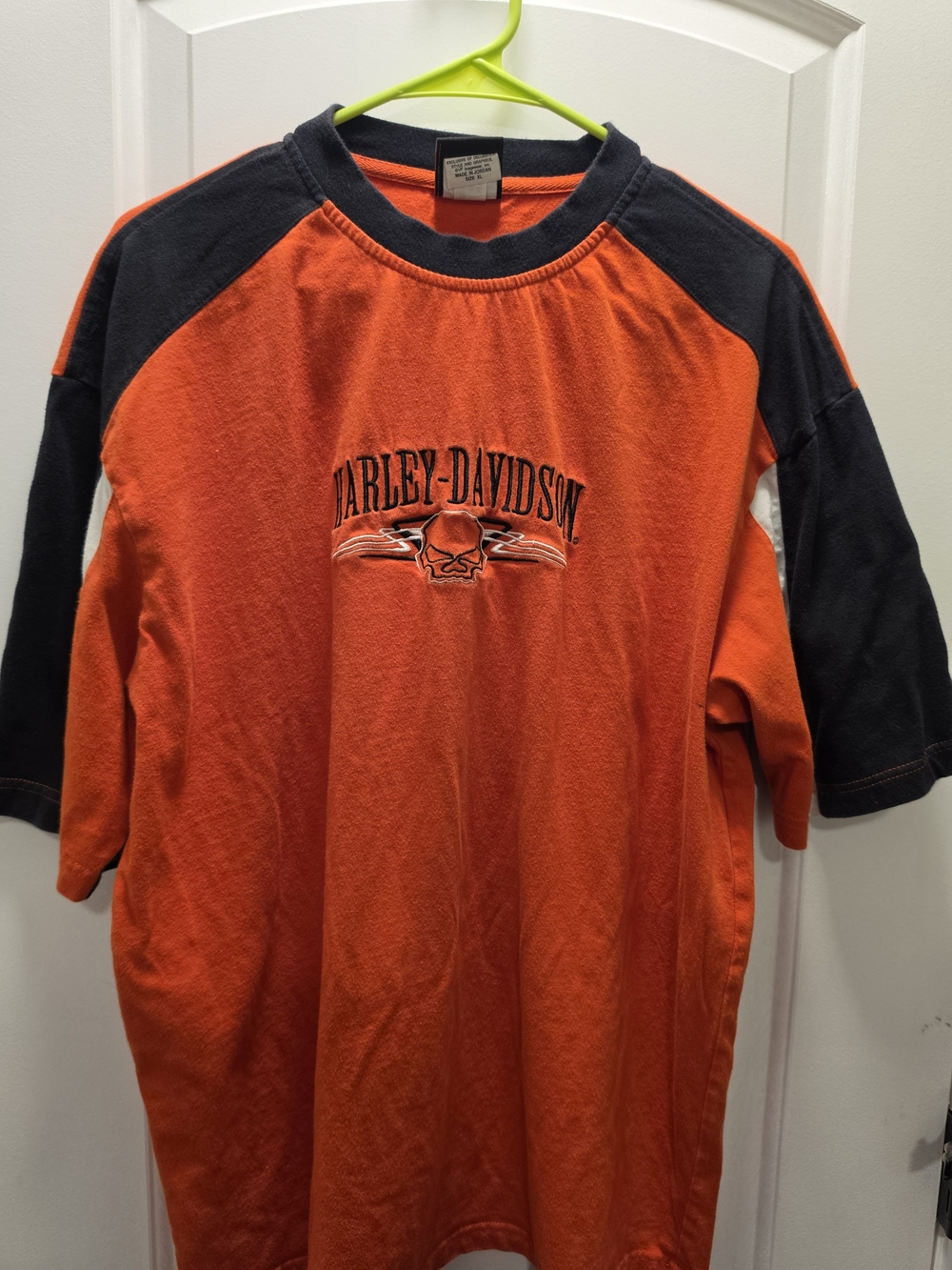 Harley-Davidson Orange and Black Raglan Short Sleeve Tee